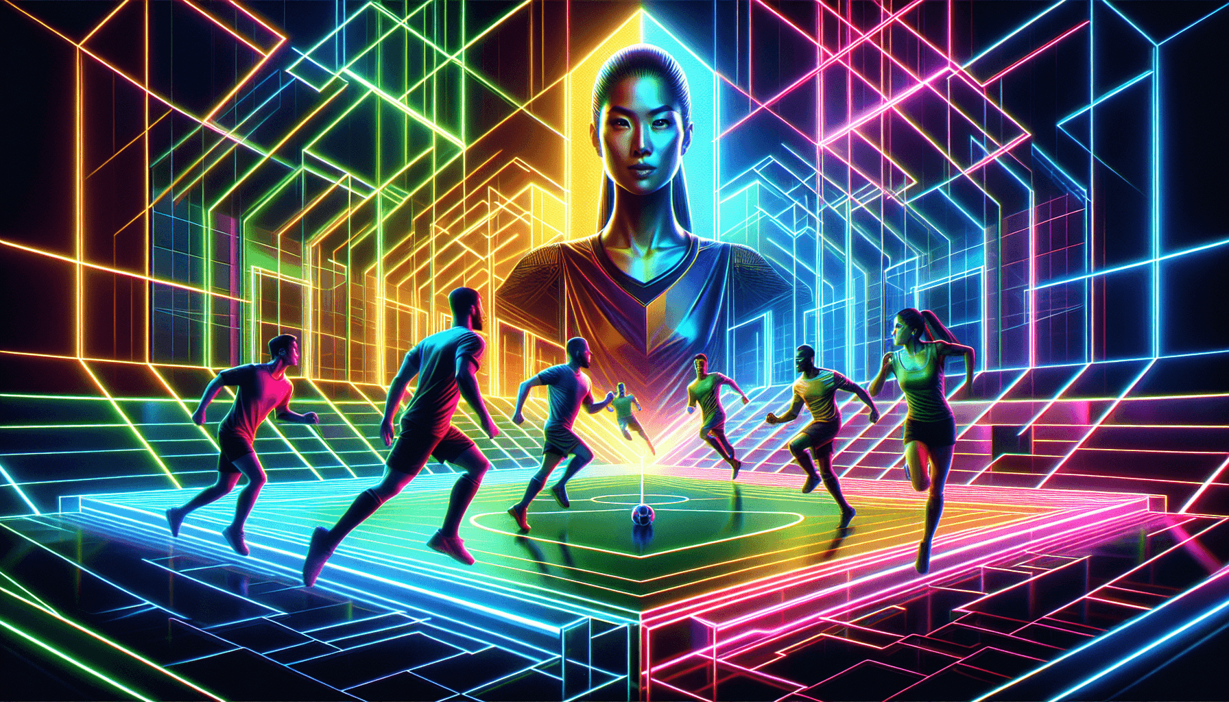 Neon arena with players